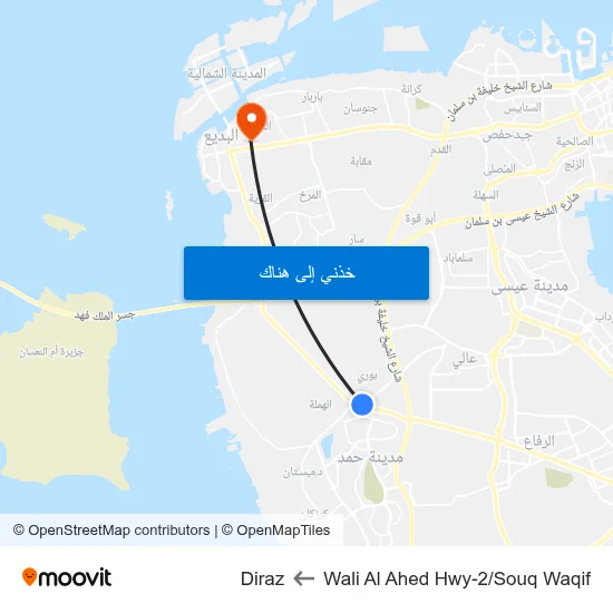 Wali Al Ahed Hwy-2/Souq Waqif to Diraz map