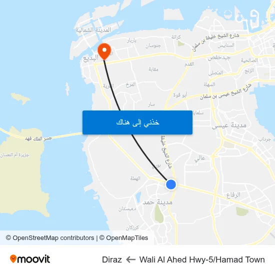 Wali Al Ahed Hwy-5/Hamad Town to Diraz map