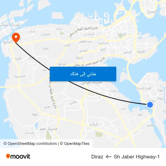 Sh Jaber Highway-1 to Diraz map