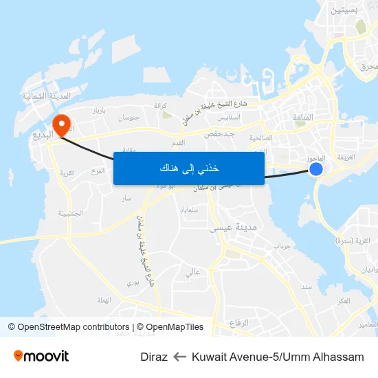 Kuwait Avenue-5/Umm Alhassam to Diraz map