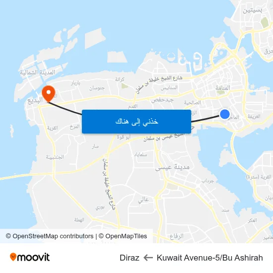 Kuwait Avenue-5/Bu Ashirah to Diraz map