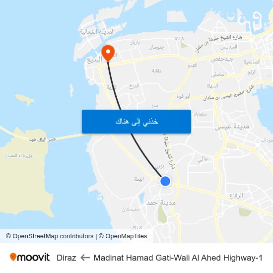 Madinat Hamad Gati-Wali Al Ahed Highway-1 to Diraz map