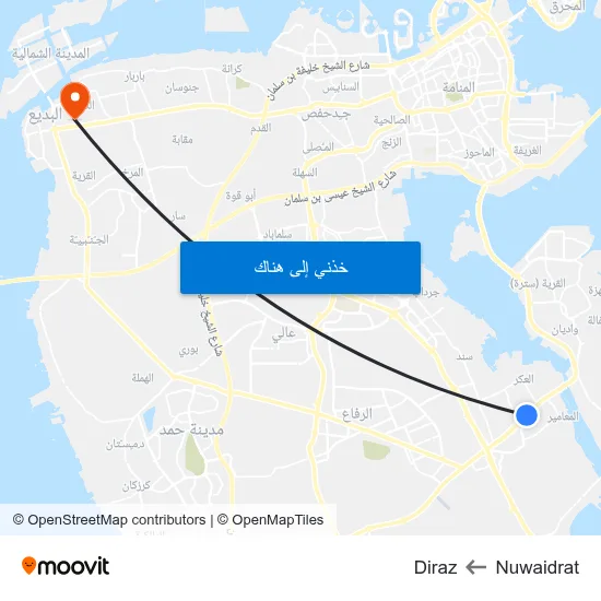 Nuwaidrat to Diraz map