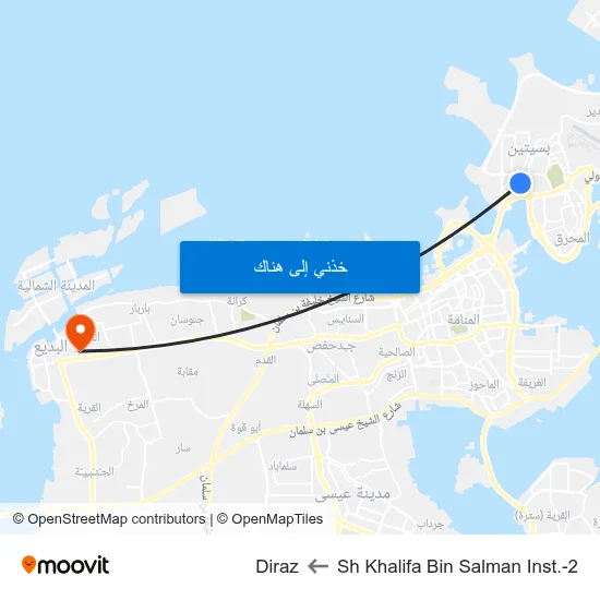 Sh Khalifa Bin Salman Inst.-2 to Diraz map