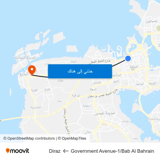 Government Avenue-1/Bab Al Bahrain to Diraz map