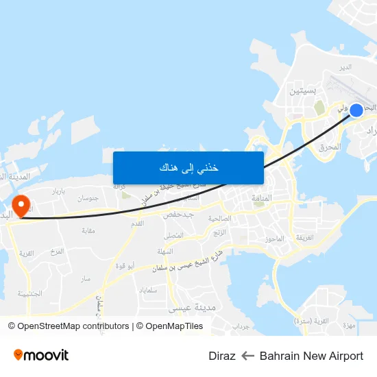 Bahrain New Airport to Diraz map