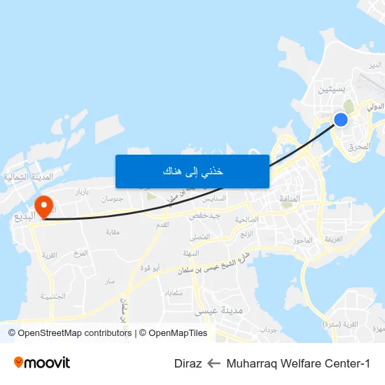 Muharraq Welfare Center-1 to Diraz map