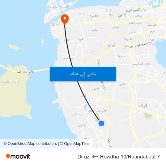 Rowdha-10/Roundabout 7 to Diraz map
