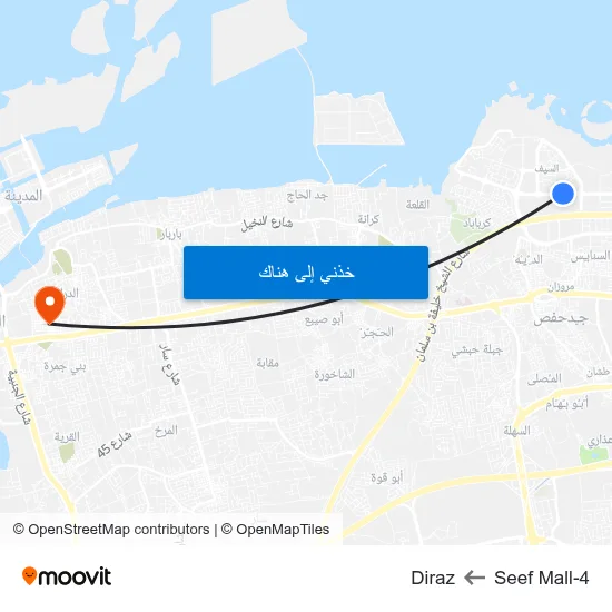 Seef Mall-4 to Diraz map