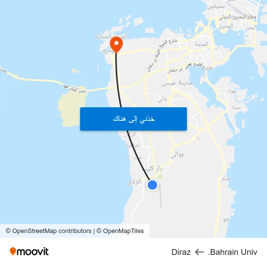 Bahrain Univ. to Diraz map