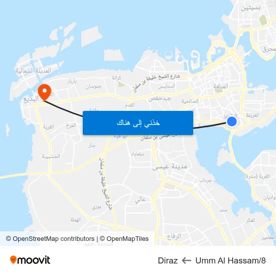 Umm Al Hassam/8 to Diraz map