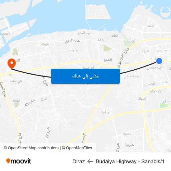 Budaiya Highway - Sanabis/1 to Diraz map