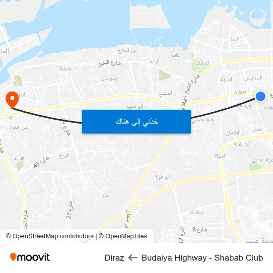 Budaiya Highway - Shabab Club to Diraz map