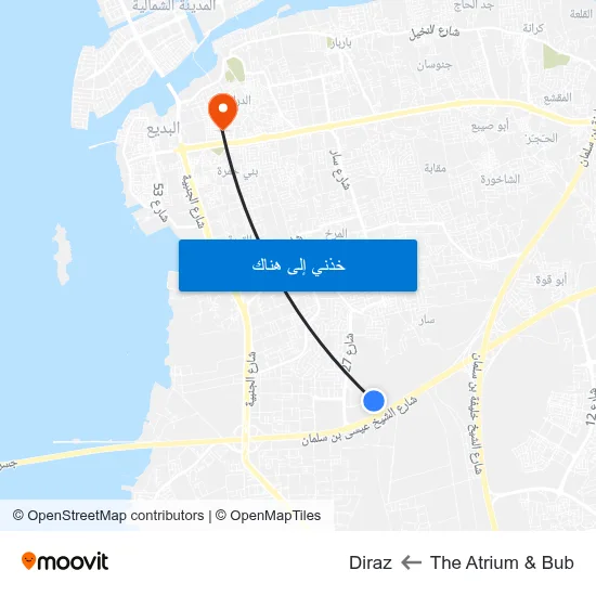 The Atrium & Bub to Diraz map