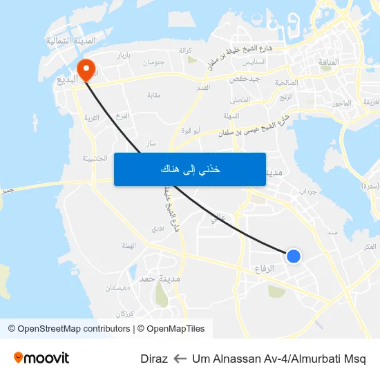 Um Alnassan Av-4/Almurbati Msq to Diraz map