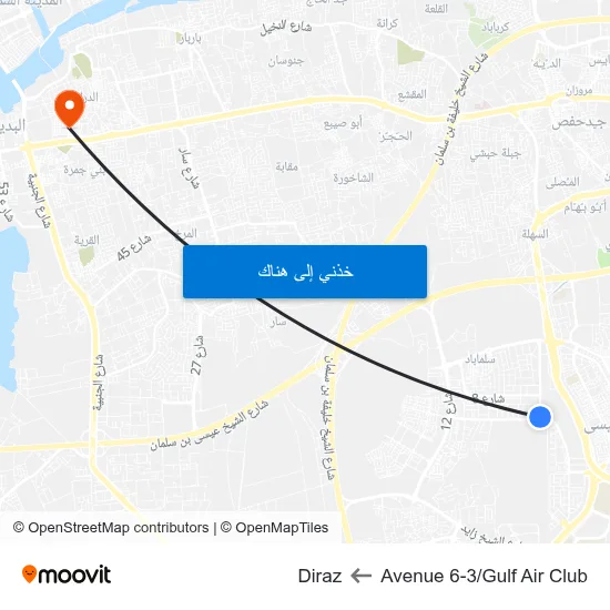 Avenue 6-3/Gulf Air Club to Diraz map