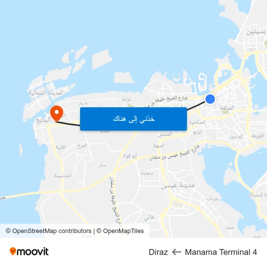 Manama Terminal 4 to Diraz map