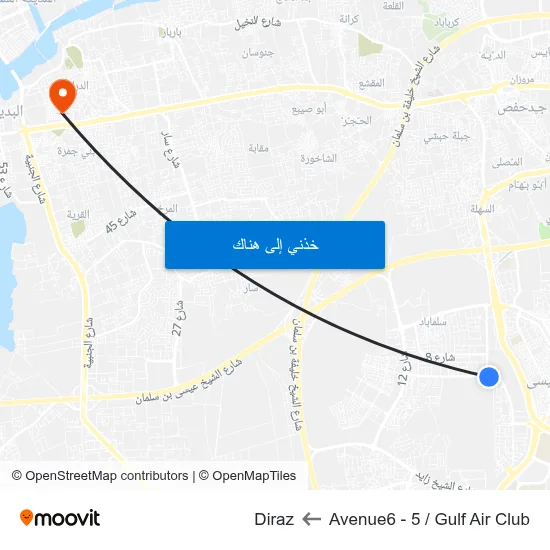 Avenue6 - 5 / Gulf Air Club to Diraz map