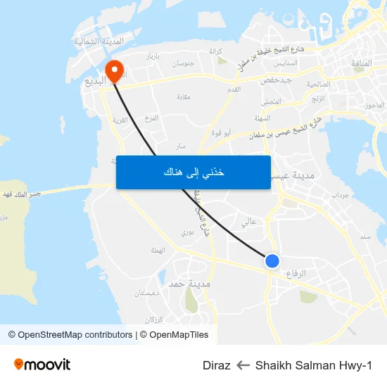 Shaikh Salman Hwy-1 to Diraz map