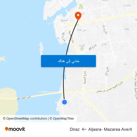 Aljasra- Mazarea Ave/4 to Diraz map