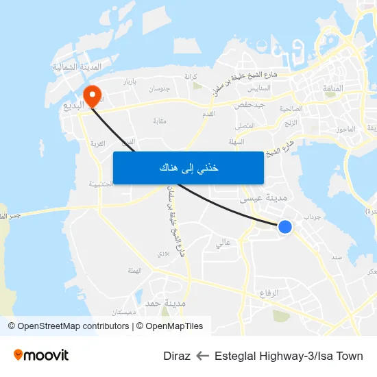 Esteglal Highway-3/Isa Town to Diraz map