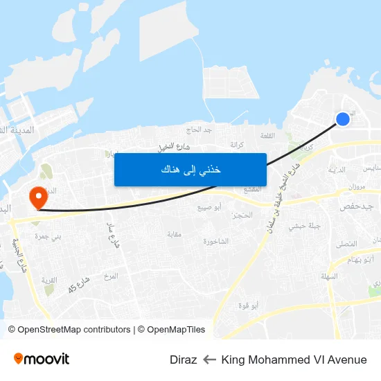 King Mohammed VI Avenue to Diraz map