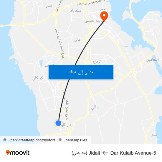 Dar Kulaib Avenue-5 to Jidali (جد علي) map