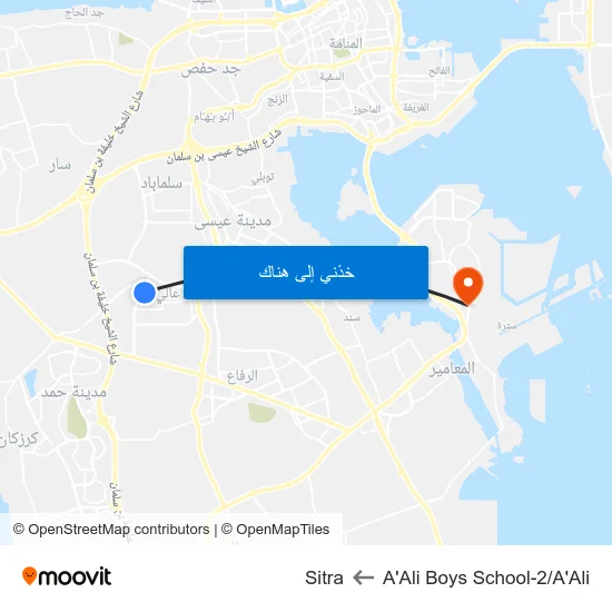 A'Ali Boys School-2/A'Ali to Sitra map