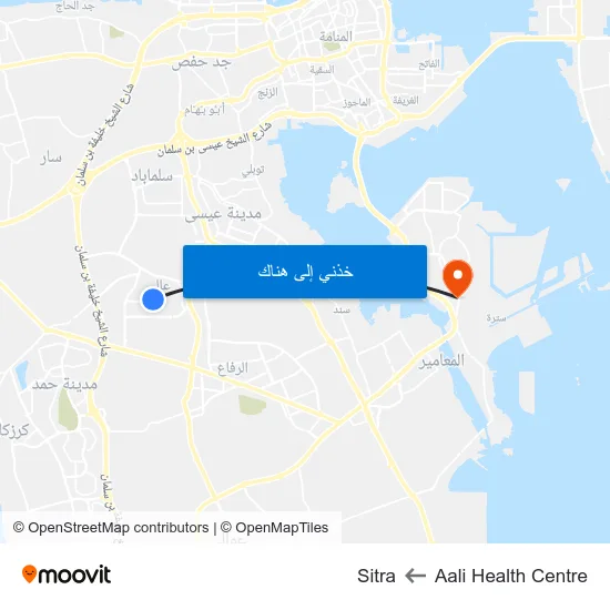Aali Health Centre to Sitra map