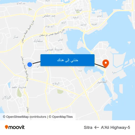 A'Ali Highway-5 to Sitra map