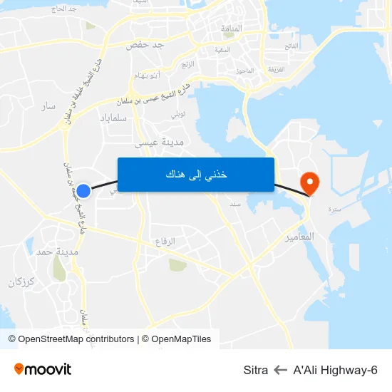 A'Ali Highway-6 to Sitra map