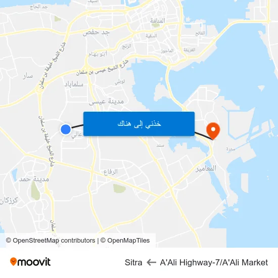 A'Ali Highway-7/A'Ali Market to Sitra map