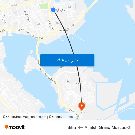 Alfateh Grand Mosque-2 to Sitra map