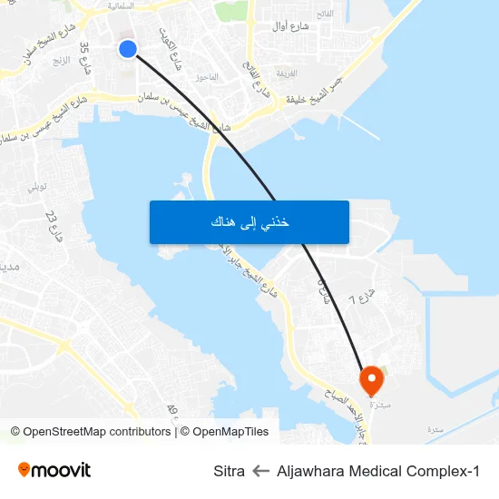 Aljawhara Medical Complex-1 to Sitra map