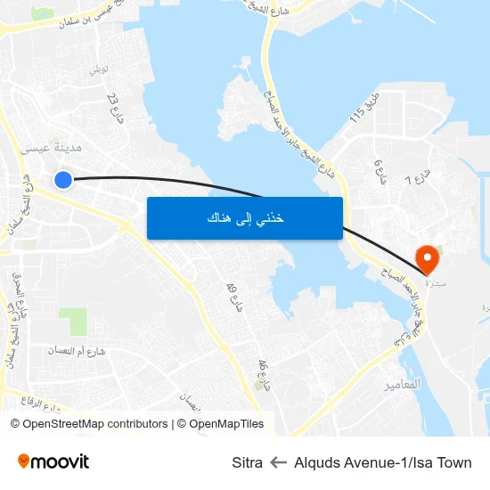 Alquds Avenue-1/Isa Town to Sitra map