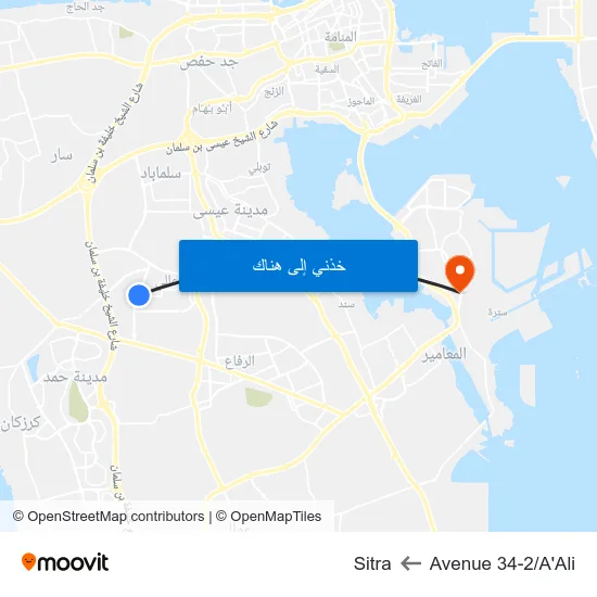 Avenue 34-2/A'Ali to Sitra map