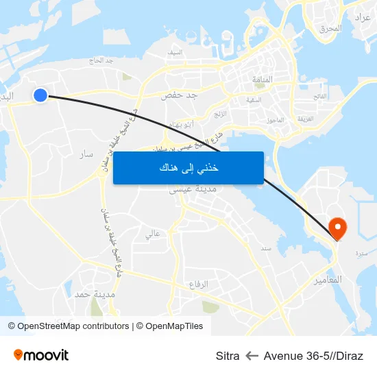 Avenue 36-5//Diraz to Sitra map