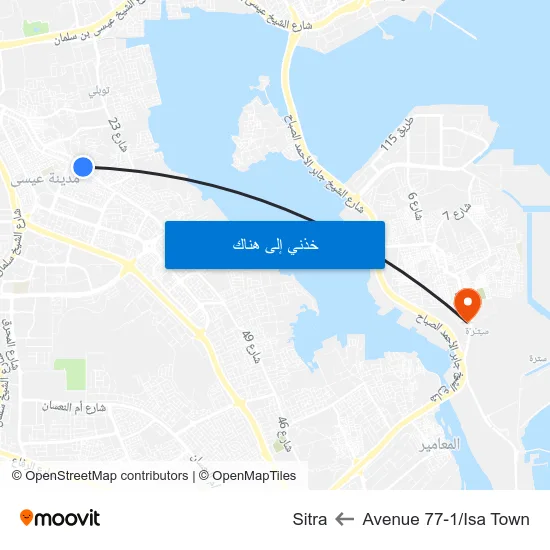 Avenue 77-1/Isa Town to Sitra map