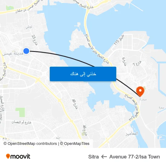 Avenue 77-2/Isa Town to Sitra map