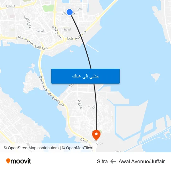 Awal Avenue/Juffair to Sitra map