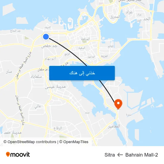 Bahrain Mall-2 to Sitra map