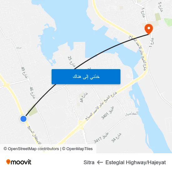 Esteglal Highway/Hajeyat to Sitra map