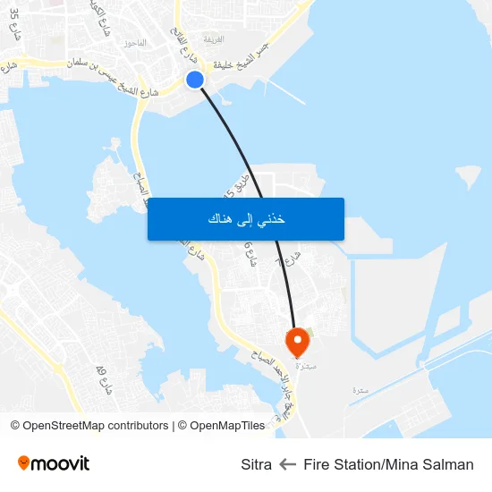 Fire Station/Mina Salman to Sitra map