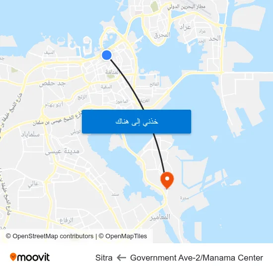 Government Ave-2/Manama Center to Sitra map