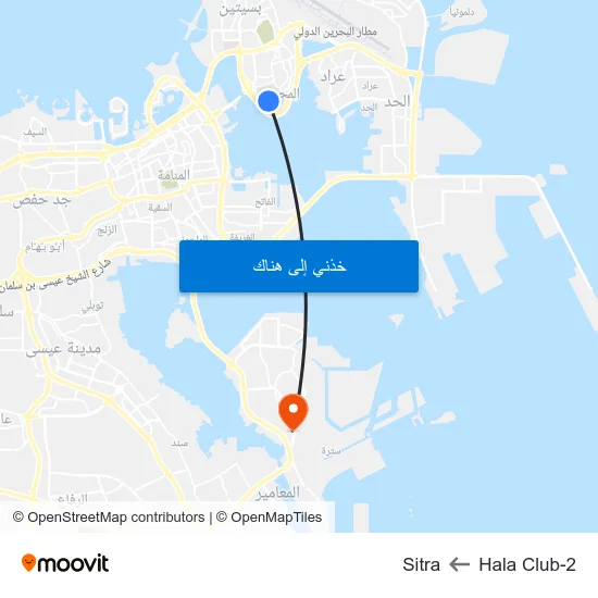 Hala Club-2 to Sitra map