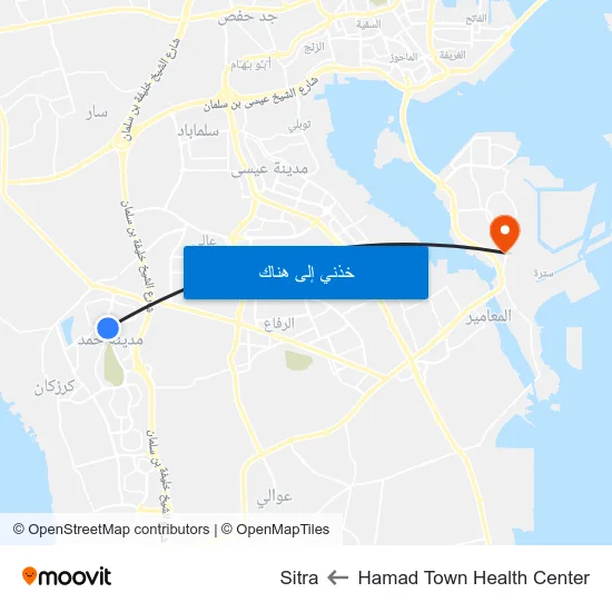 Hamad Town Health Center to Sitra map