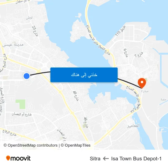 Isa Town Bus Depot-1 to Sitra map