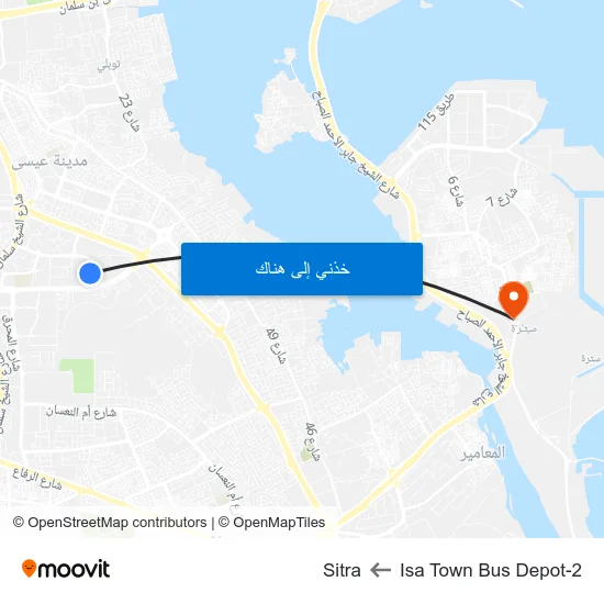 Isa Town Bus Depot-2 to Sitra map