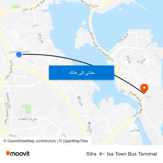Isa Town Bus Terminal to Sitra map