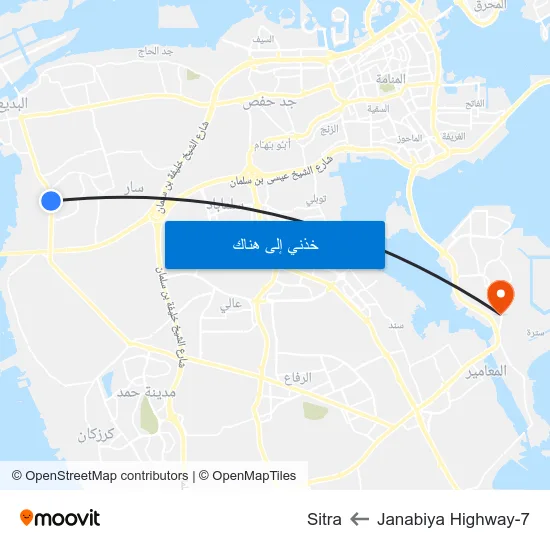 Janabiya Highway-7 to Sitra map